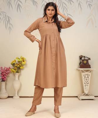 Brown color solid printed beautiful formal kurta set 6