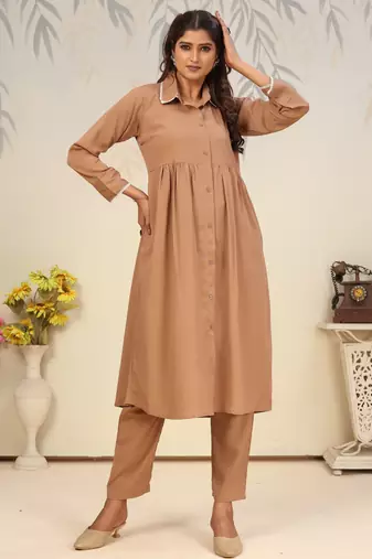 Brown color solid printed beautiful formal kurta set