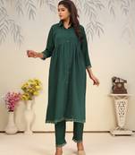 Green color solid printed beautiful girlie formal kurta set
