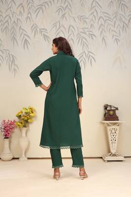 Green color solid printed beautiful formal kurta set 3