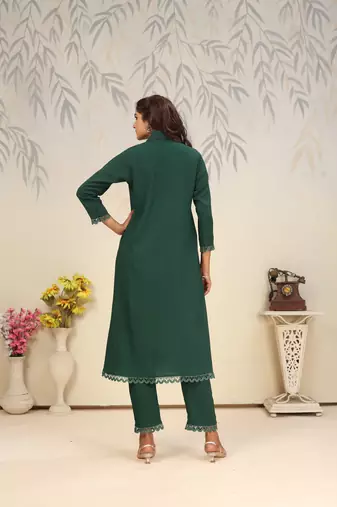 Green color solid printed beautiful formal kurta set