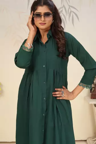 Green color solid printed beautiful formal kurta set