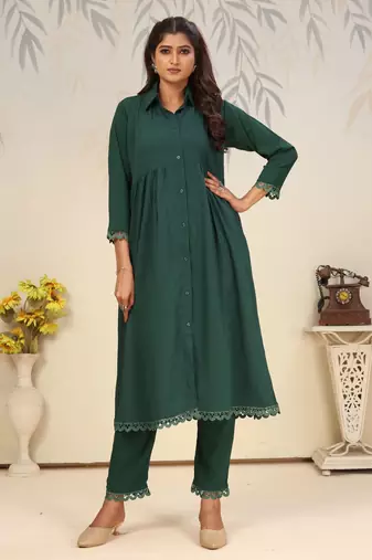 Green color solid printed beautiful formal kurta set