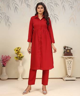 Maroon color solid printed beautiful formal kurta set 1