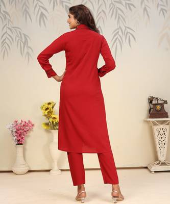 Maroon color solid printed beautiful formal kurta set 3