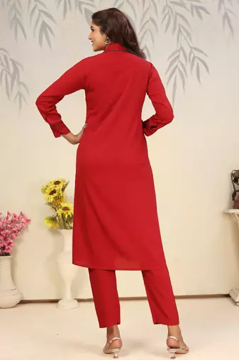 Maroon color solid printed beautiful formal kurta set