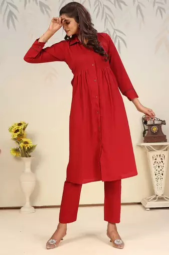 Maroon color solid printed beautiful formal kurta set