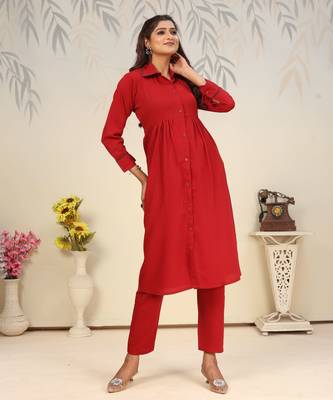 Maroon color solid printed beautiful formal kurta set 6