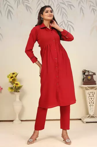 Maroon color solid printed beautiful formal kurta set