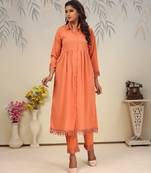 Orange color solid printed beautiful girlie formal kurta set