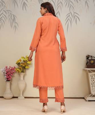 Orange color solid printed beautiful formal kurta set 3