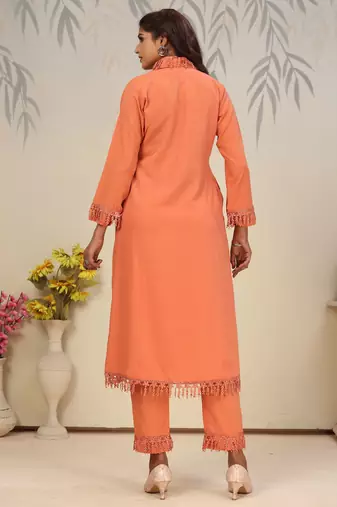 Orange color solid printed beautiful formal kurta set