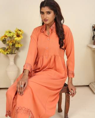 Orange color solid printed beautiful formal kurta set 4