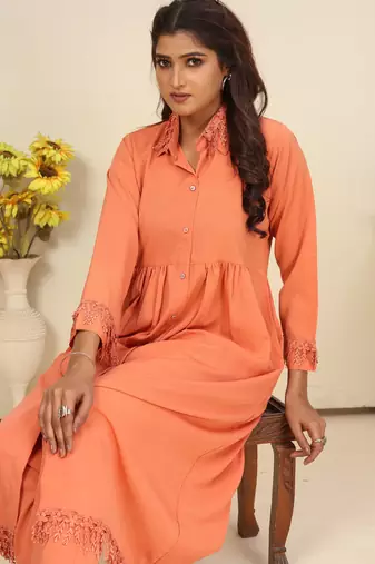 Orange color solid printed beautiful formal kurta set