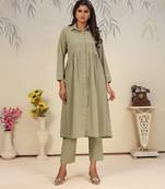 Pista color solid printed beautiful girlie formal kurta set