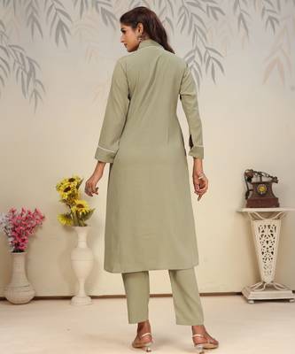 Pista color solid printed beautiful formal kurta set 3