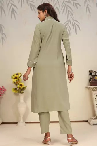 Pista color solid printed beautiful formal kurta set