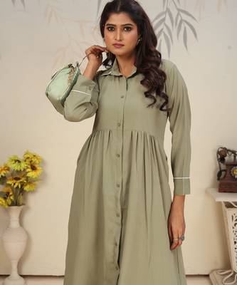 Pista color solid printed beautiful formal kurta set 4