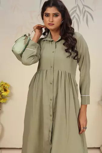 Pista color solid printed beautiful formal kurta set
