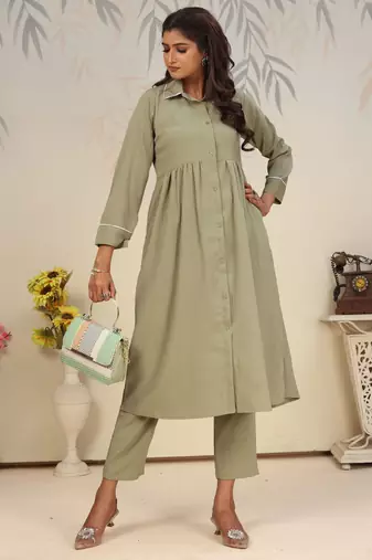 Pista color solid printed beautiful formal kurta set