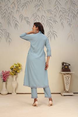 Sky blue color solid printed beautiful formal kurta set 3
