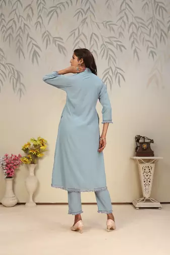 Sky blue color solid printed beautiful formal kurta set