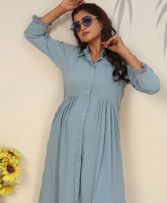 Sky blue color solid printed beautiful formal kurta set 4