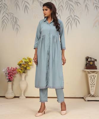 Sky blue color solid printed beautiful formal kurta set 5