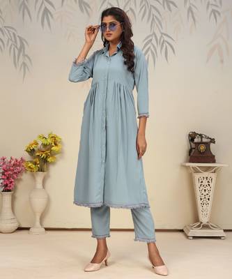 Sky blue color solid printed beautiful formal kurta set 6