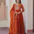 Orange color fendy chiffon fabric elegant embroidered gown with dupatta