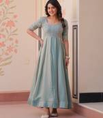 Girlie sky blue color fendy chiffon designer beads embroidery work partywear gown