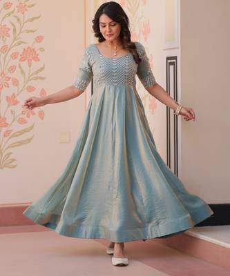 Girlie sky blue color fendy chiffon designer beads embroidery work partywear gown 6