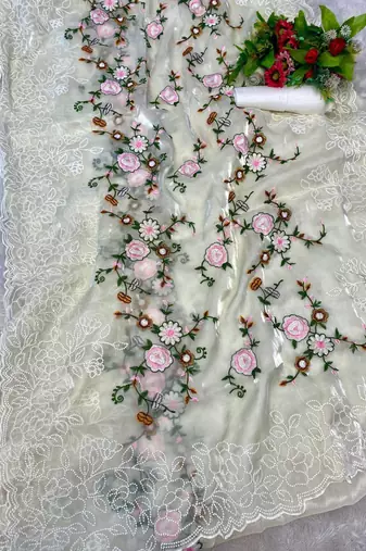 White Designer Embroidered Jimmy Choo Saree 