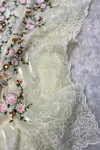 White Designer Embroidered Jimmy Choo Saree 