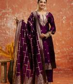 Purple color cotton silk blend wevon jacquard jari designer ethnic partywear suit