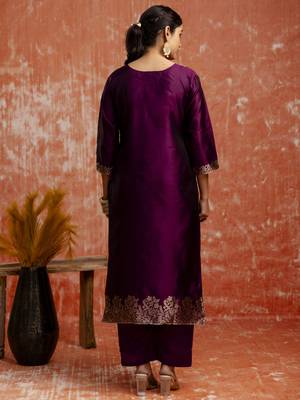 Purple color cotton silk blend wevon jacquard jari ethnic partywear suit 2