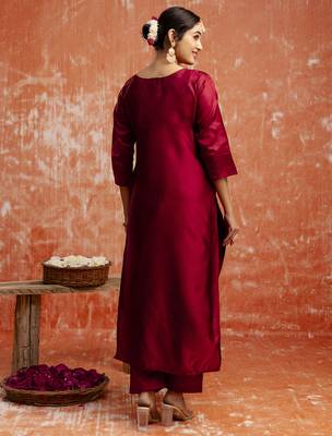 Maroon color cotton silk blend wevon jacquard jari designer ethnic partywear suit 2