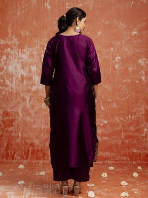 Purple color cotton silk blend wevon jacquard jari designer ethnic partywear suit 2