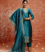 Rama color cotton silk blend wevon jacquard jari designer ethnic partywear suit