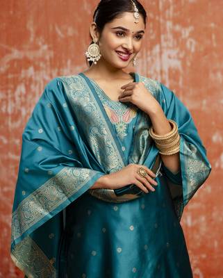 Rama color cotton silk blend wevon jacquard jari partywear suit 3