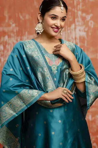 Rama color cotton silk blend wevon jacquard jari partywear suit