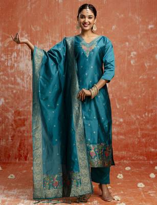 Rama color cotton silk blend wevon jacquard jari partywear suit 4