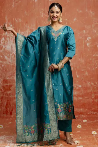 Rama color cotton silk blend wevon jacquard jari partywear suit