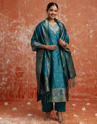 Rama color cotton silk blend wevon jacquard jari partywear suit 5