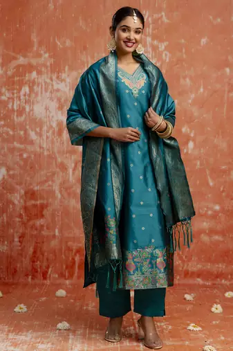 Rama color cotton silk blend wevon jacquard jari partywear suit