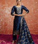 Teal color cotton silk blend wevon jacquard jari designer ethnic partywear suit