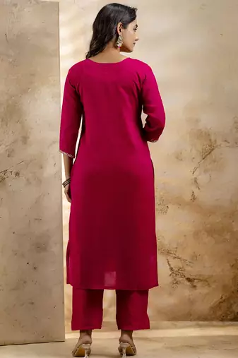 Pink color silk blend embroidery readymade kurta set with dupatta