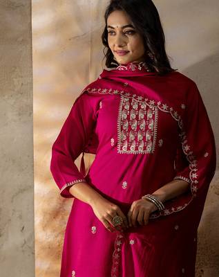Pink color silk blend embroidery readymade kurta set with dupatta 3