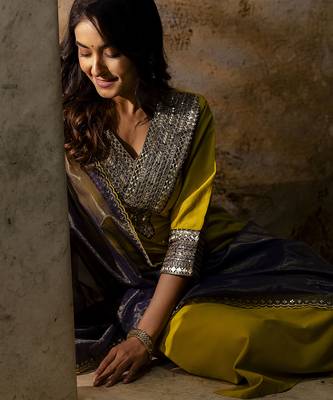 Mustard color viscosee rayon embroidery readymade kurta set with dupatta 3