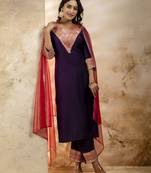 Purple color viscosee rayon fabric embroidery work readymade kurta set with dupatta
